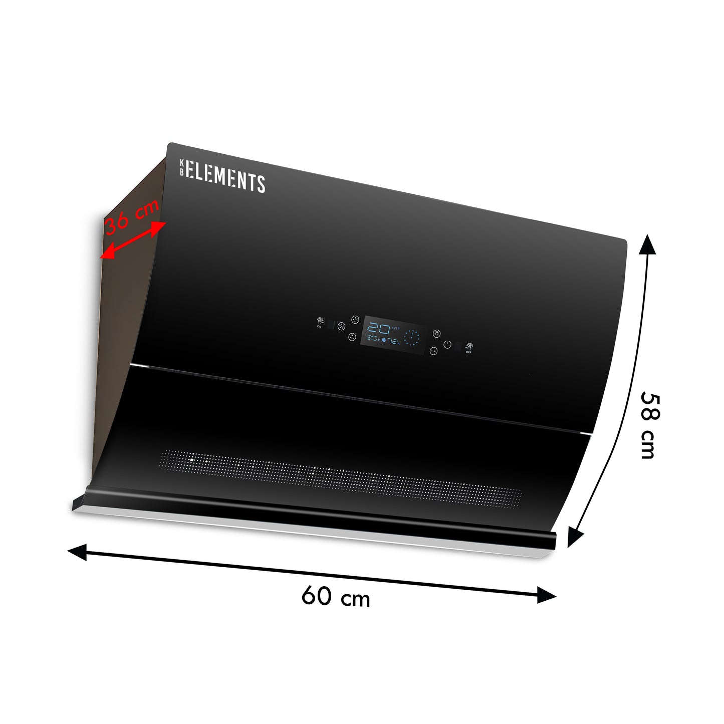 KB ELEMENTS Kitchen Hood 60cm - Curved Glass High Suction Cooker Hood (ELK154C60)