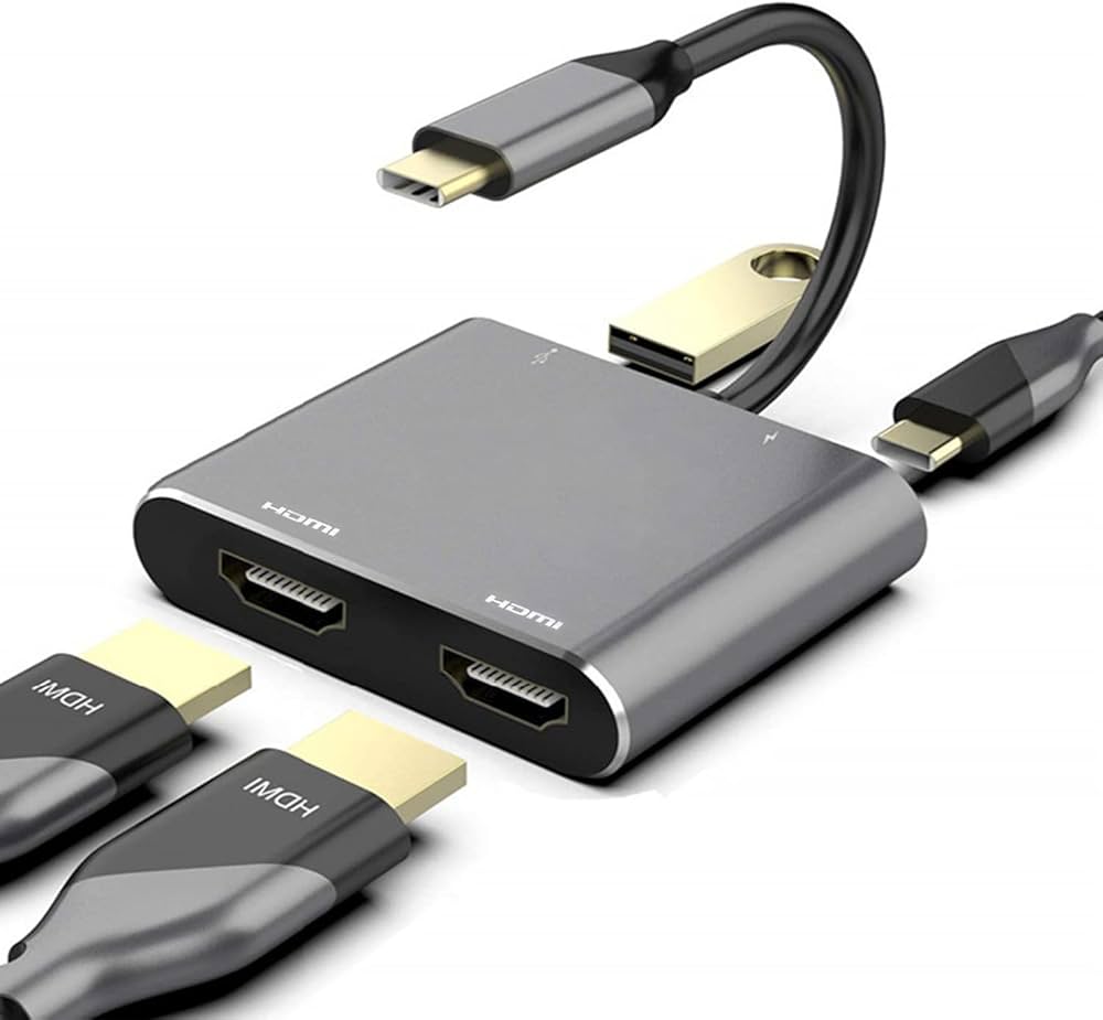 BUEROTIKA 4-in-1 Type-C Converter – 2× HDMI 4K, USB 3.0 & Power Delivery