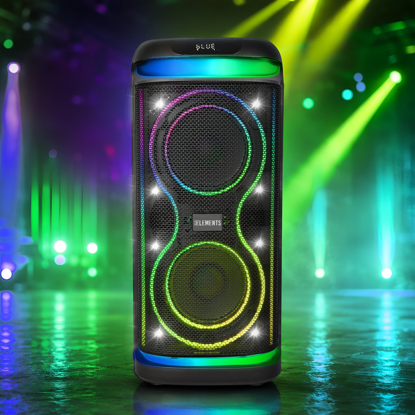 KB ELEMENTS ELITE Karaoke Speaker with 2-Wheel Trolley, Dual 10" Subwoofers & Wireless Microphones (EA107KB)