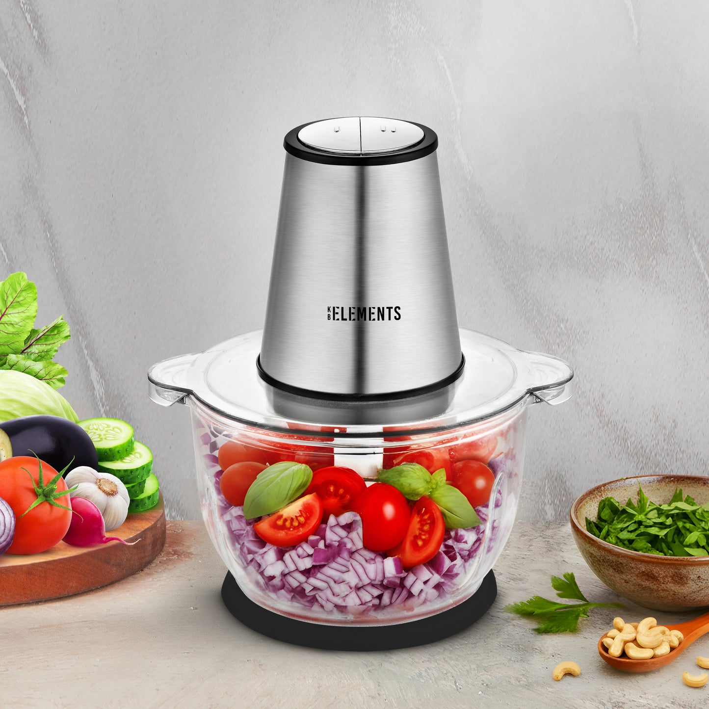 KB ELEMENTS Electric Chopper "ChopChop" – 2L Glass Bowl, 300W Stainless Steel Motor (ELK306FC)
