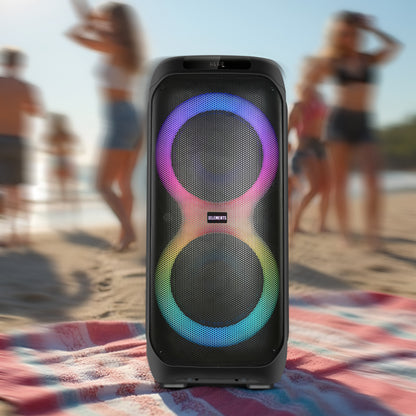 KB ELEMENTS Karaoke Speaker with 2-Wheel Trolley, Dual 12" Subwoofers & Wireless Microphones (EA108KB)