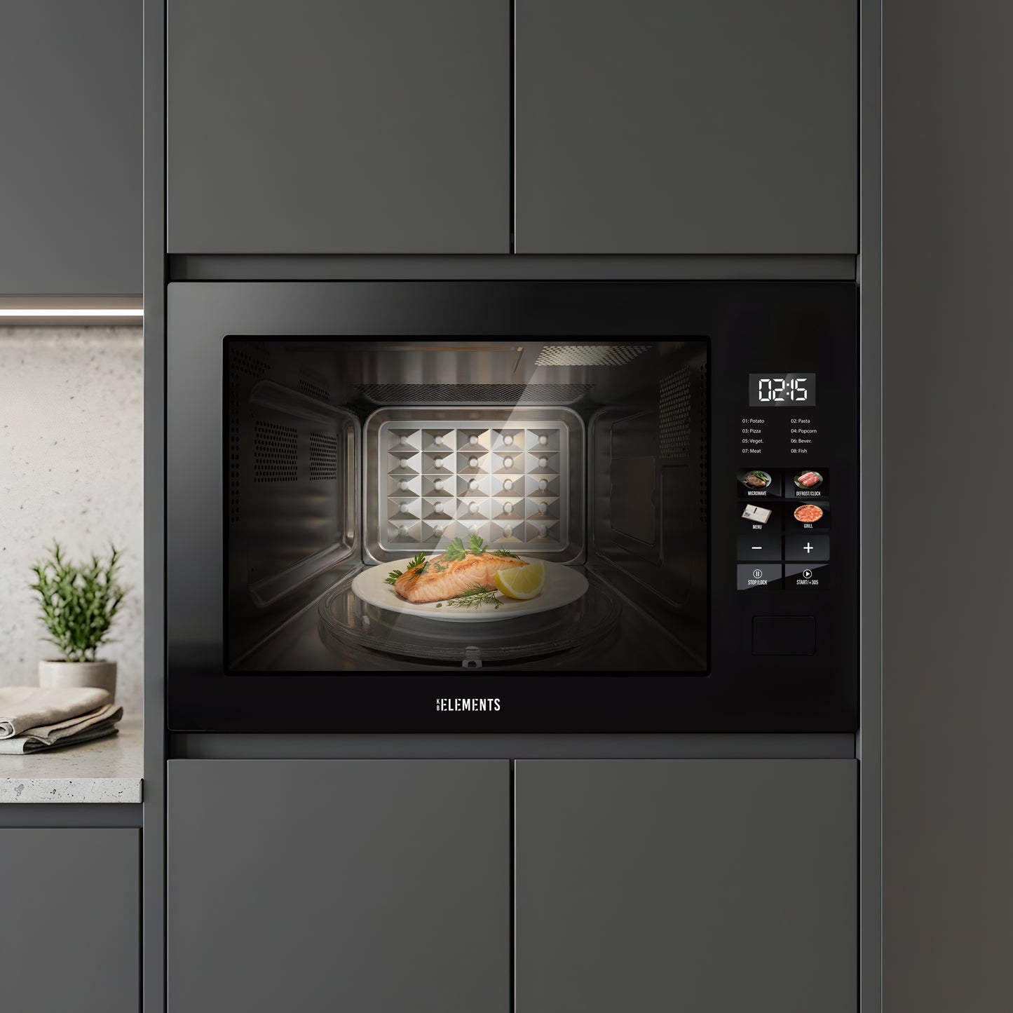 KB ELEMENTS 60cm Built-In Microwave - 25L Digital Touch Microwave with Grill Function (ELK25MB1)