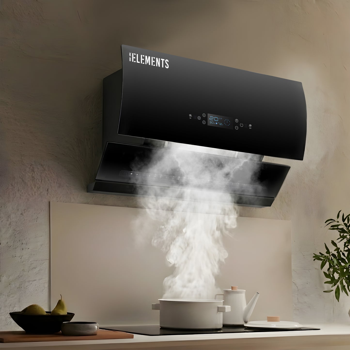 KB ELEMENTS Kitchen Hood 60cm - Curved Glass High Suction Cooker Hood (ELK154C60)