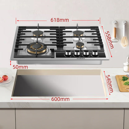 KB ELEMENTS Built-In Gas Cooktop 62cm – 4 SABAF® Burners with Flame Failure Safety Device (ELK60GH2-S)