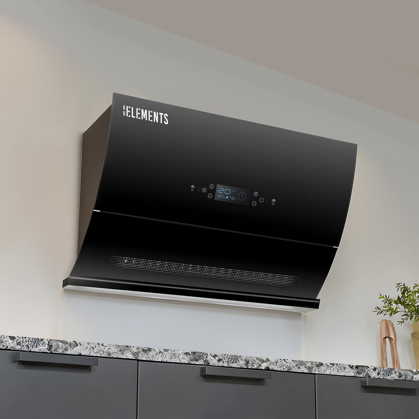 KB ELEMENTS Kitchen Hood 60cm - Curved Glass High Suction Cooker Hood (ELK154C60)