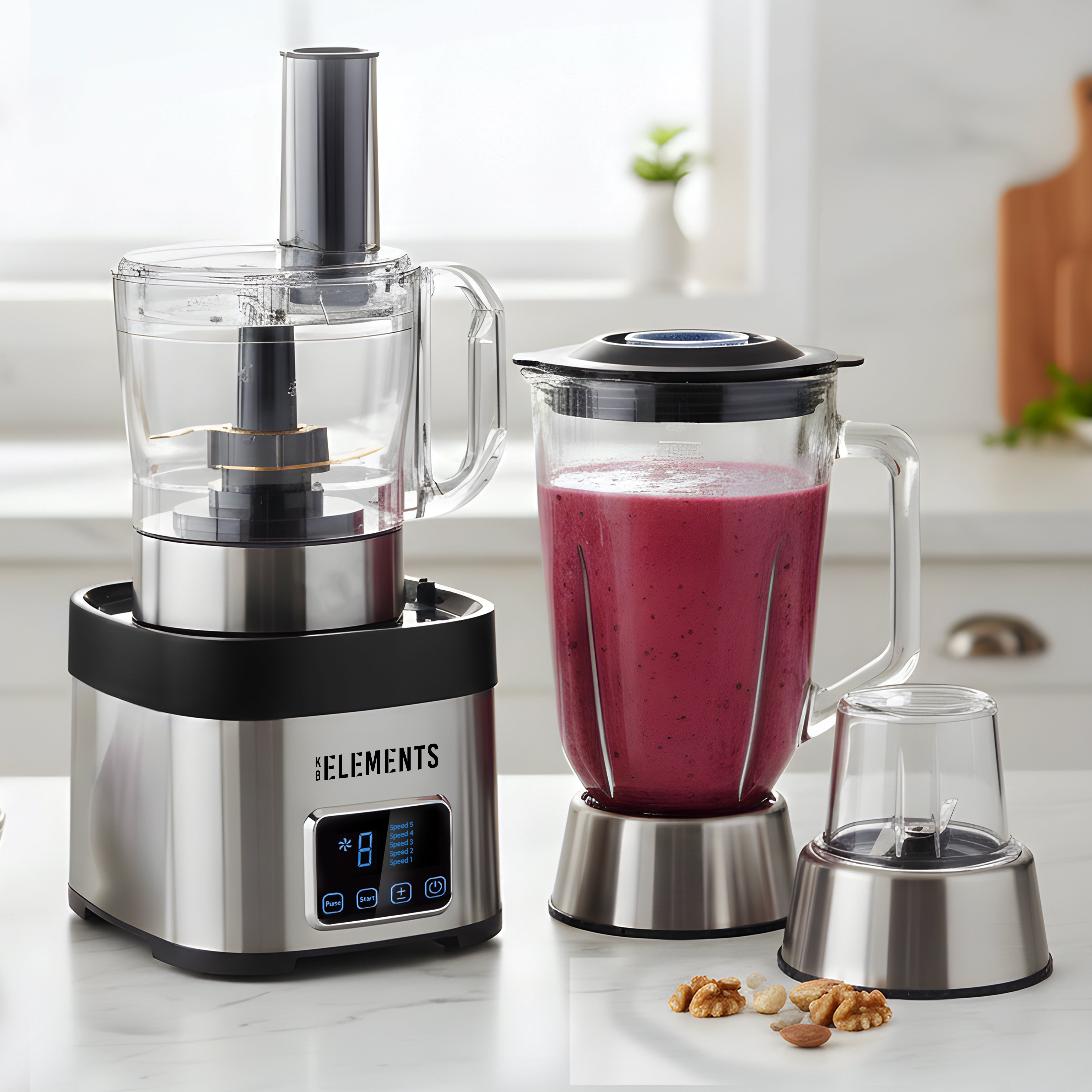 KB ELEMENTS 7-in-1 Multifunction Food Processor – Glass & Stainless Steel, 800W (ELK304FP)