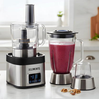 KB ELEMENTS 7-in-1 Multifunction Food Processor – Glass & Stainless Steel, 800W (ELK304FP)