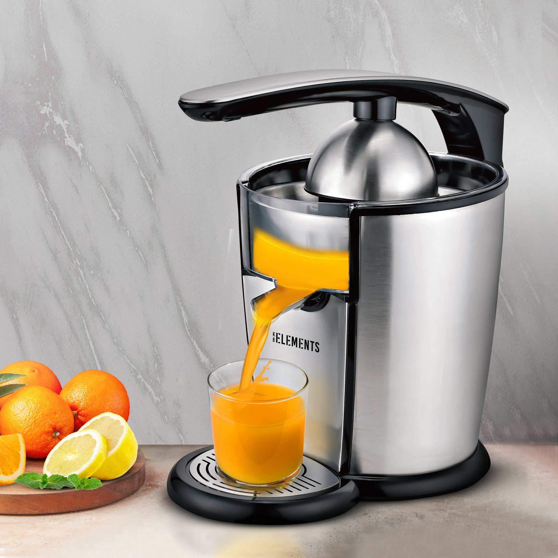 KB ELEMENTS “Squeezy” Electric Citrus Juicer 300W – Stainless Steel, Easy Press (ELK301J)