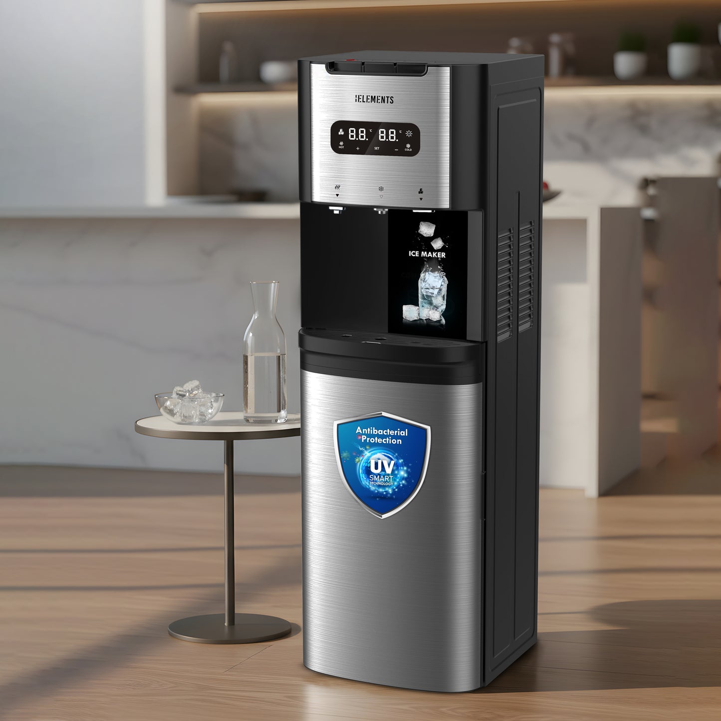 KB ELEMENTS Bottom-Load & Ice Maker Water Dispenser – Ice, Hot & Cold with UV Smart Technology (ELW103D-B)