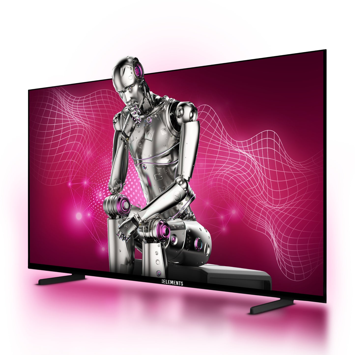 KB ELEMENTS 100-inch QLED Ultra HD Smart TV ELT100WQ8DE displaying the WebOS operating system with various app icons on a white background