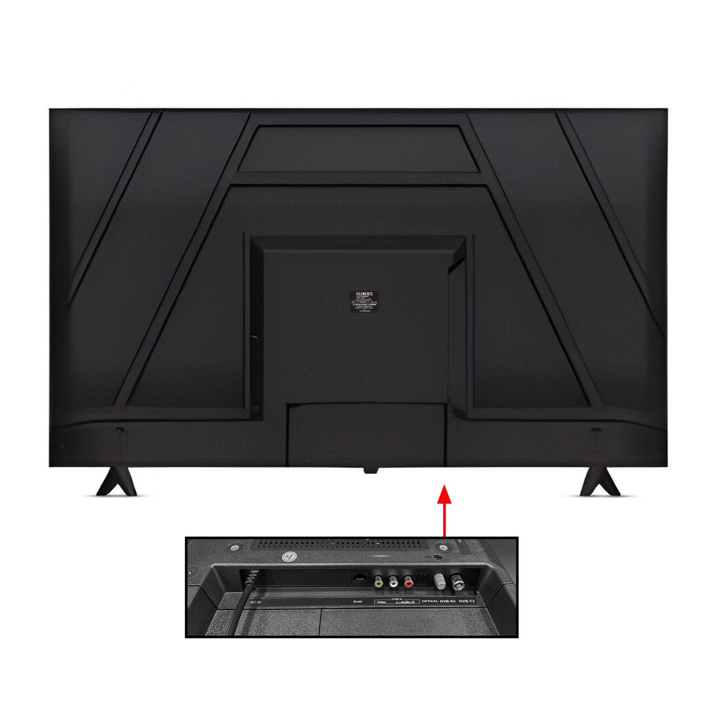 KB ELEMENTS 43-inch QLED Ultra HD Smart TV ELT43WQ8DE displaying the WebOS operating system with various app icons on a white background details