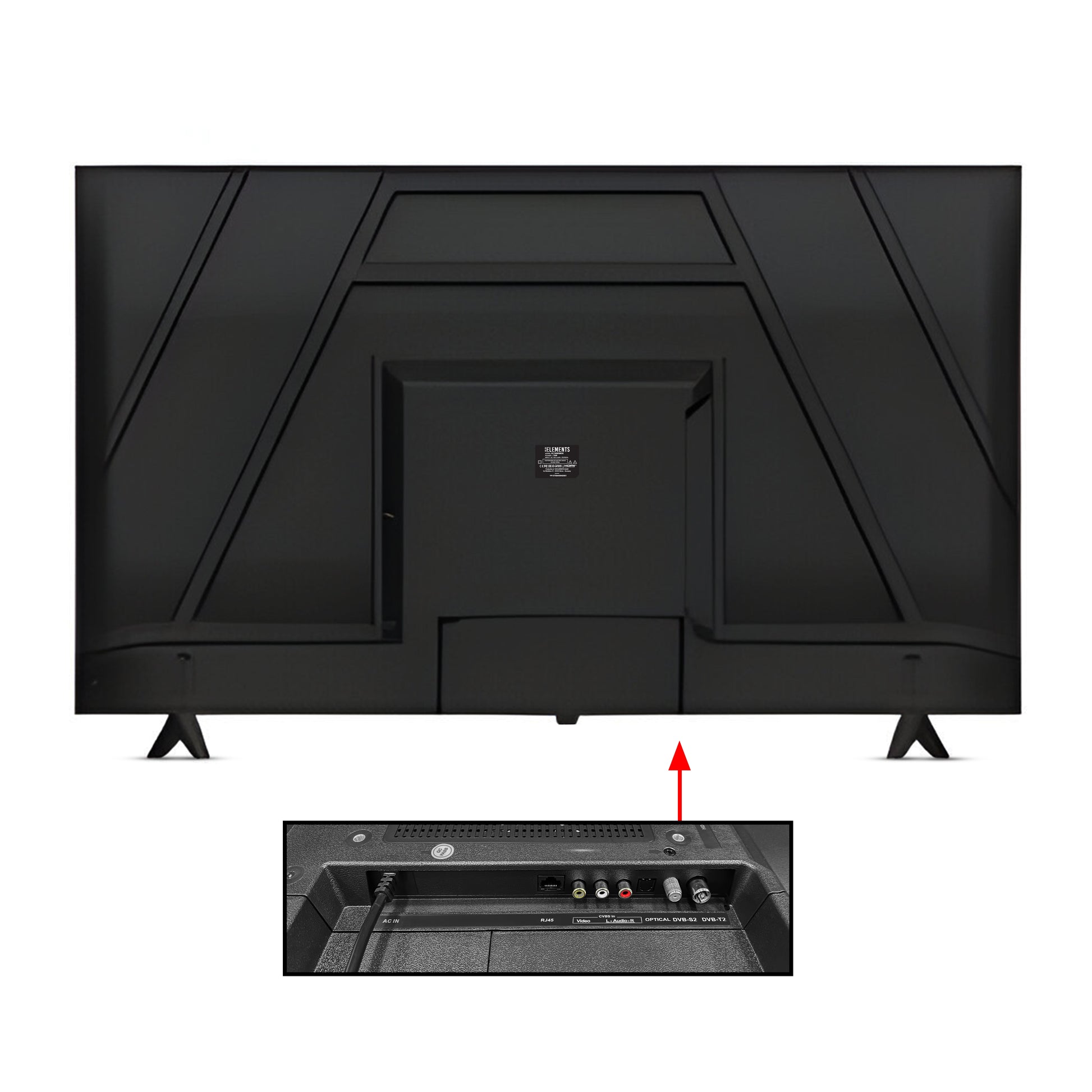 KB ELEMENTS 43-inch QLED Ultra HD Smart TV ELT43WQ8DE displaying the WebOS operating system with various app icons on a white background details