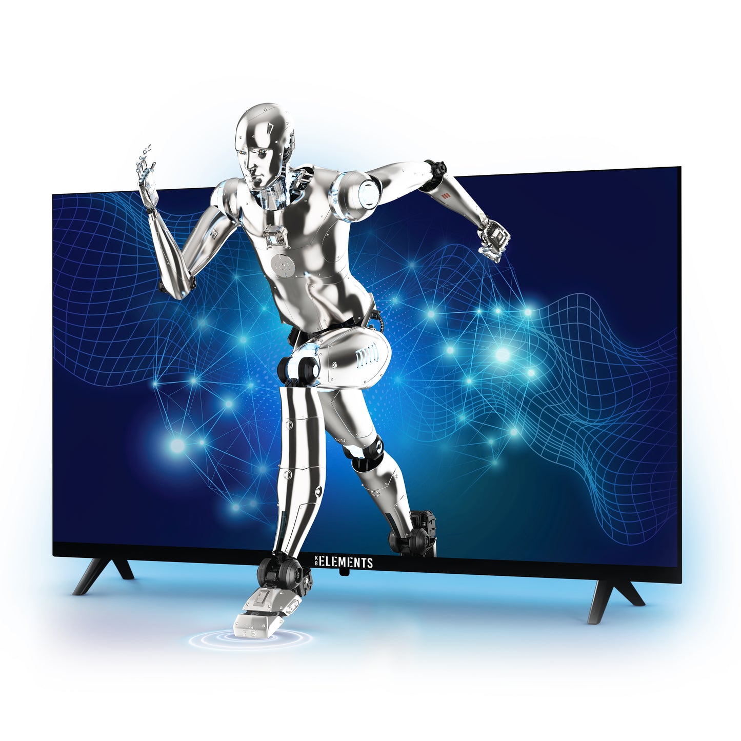 KB ELEMENTS 43-inch QLED Ultra HD Smart TV ELT43WQ8DE displaying the WebOS operating system with various app icons on a white background