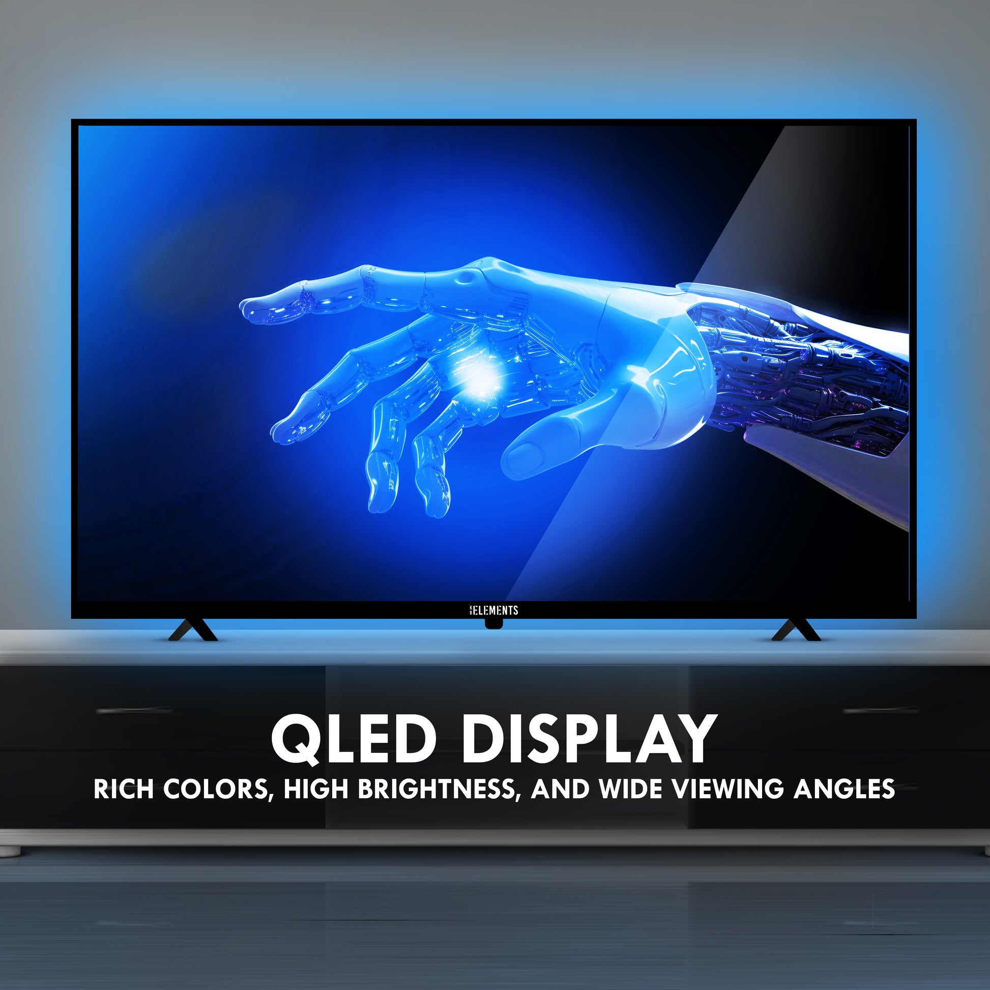 UHD QLED TV with a colorful display of a woman's profile on a white background