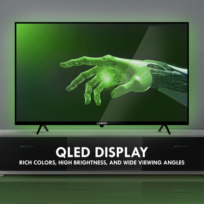 UHD QLED TV with a colorful display of a Hand's profile on a white background