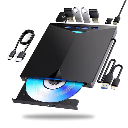 BUEROTIKA External DVD & 6-in-1 Hub – Type-C & USB 3.0, SD/TF Card Slots