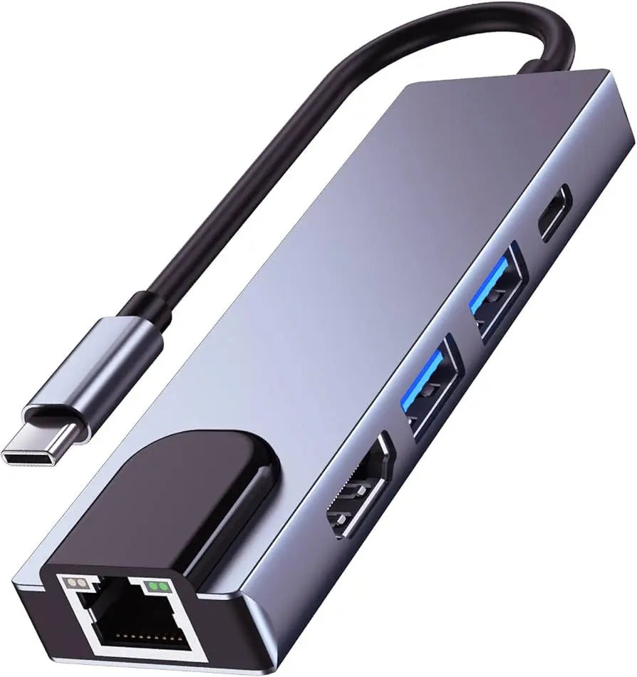 BUEROTIKA 5-in-1 Type-C Converter – HDMI 4K, LAN, USB 3.0 & Power Delivery