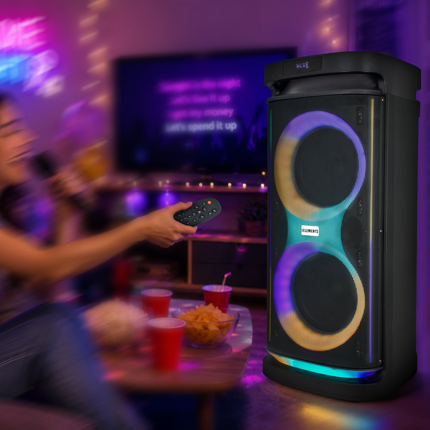 KB ELEMENTS Karaoke Speaker with 2-Wheel Trolley, Dual 8" Subwoofers & Wireless Microphones (EA104KB)