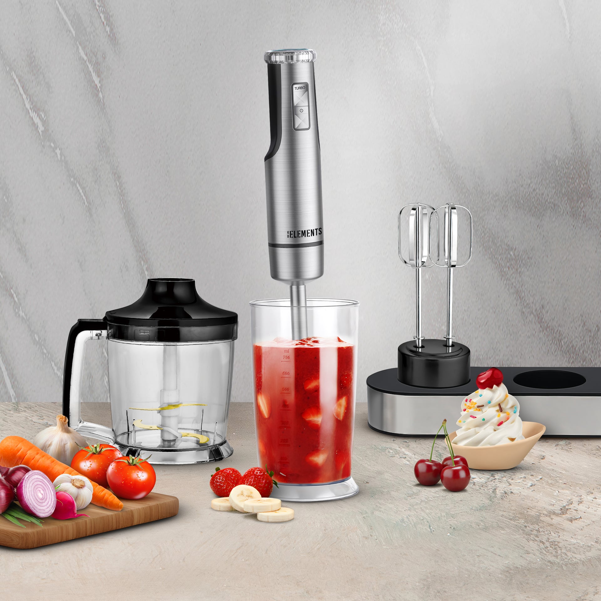 KB ELEMENTS Multifunction Hand Blender "Blendiva" – 800W Stainless Steel, 8 Speeds & Turbo (ELK307HB)