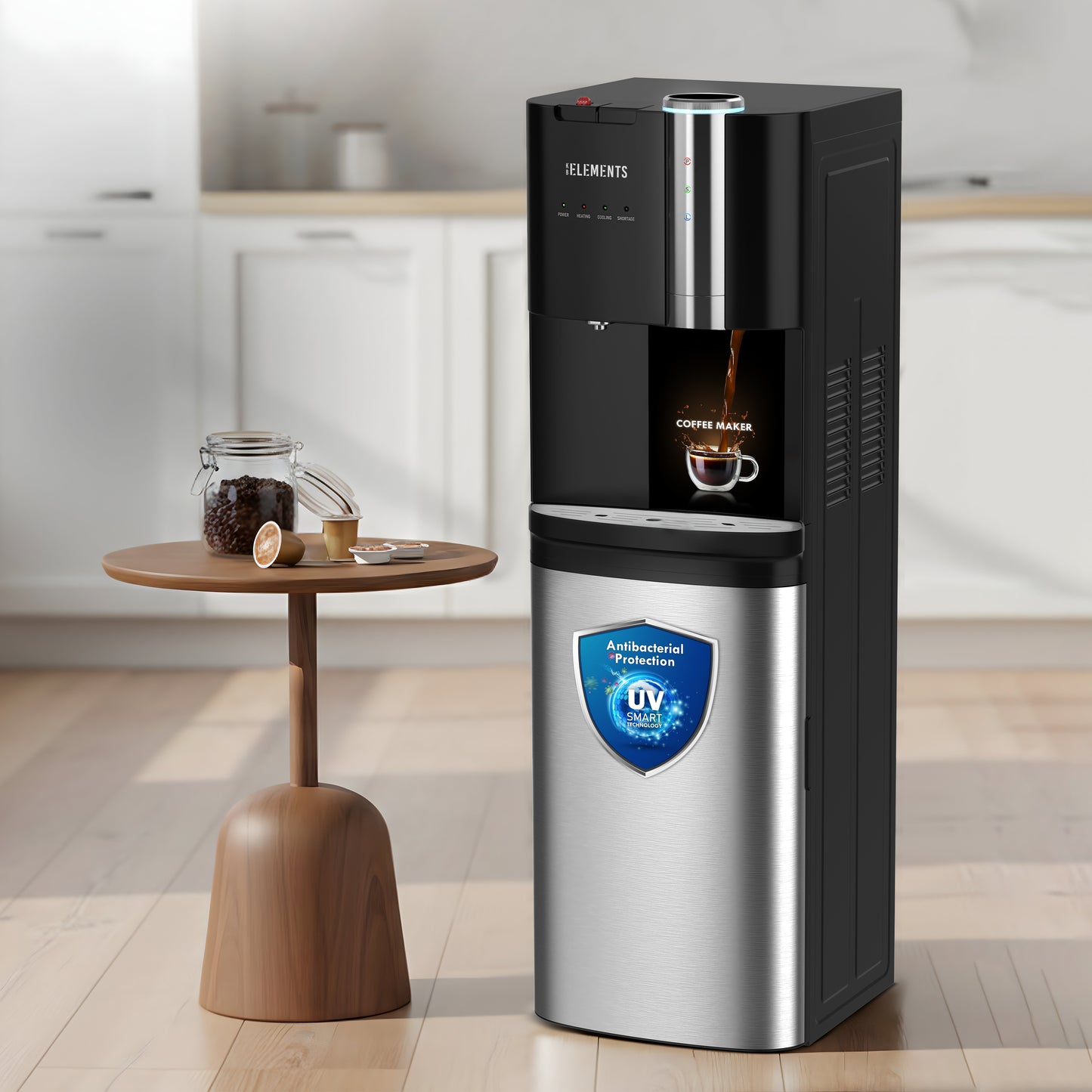 KB ELEMENTS Bottom-Load & Coffee Maker Water Dispenser – Coffee, Hot & Cold with UV Smart Technology (ELW104D-B)